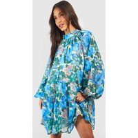 Womens Chiffon Blouson Floral Smock Dress - Blue - 6 | boohoo (US & Canada)