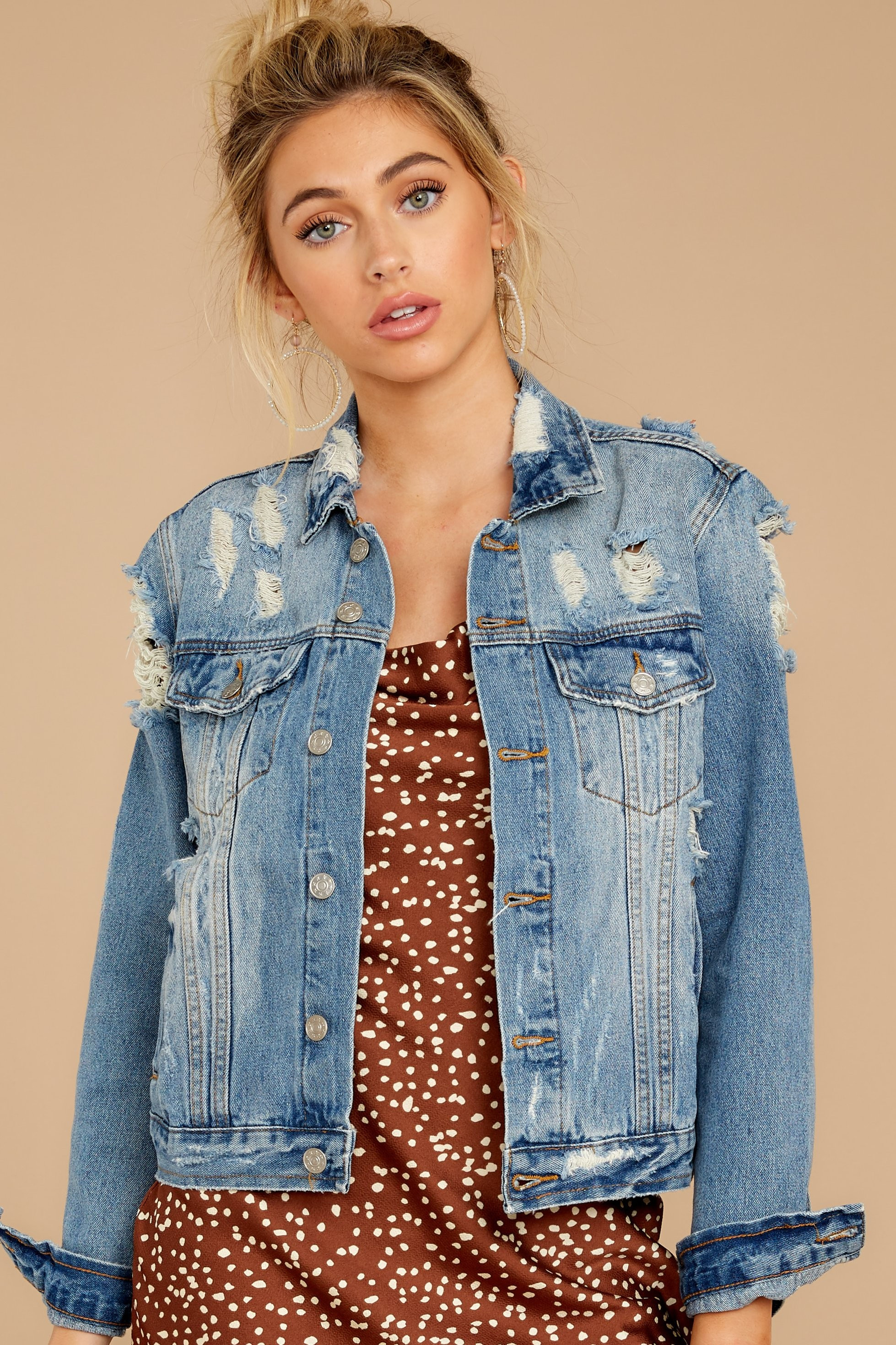 Vantage Point Distressed Denim Jacket | Red Dress 