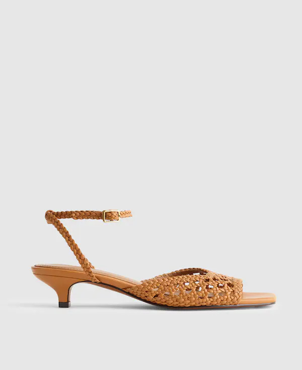 The Tyra Ankle-Strap Kitten-Heel Sandal in Woven Leather | Madewell