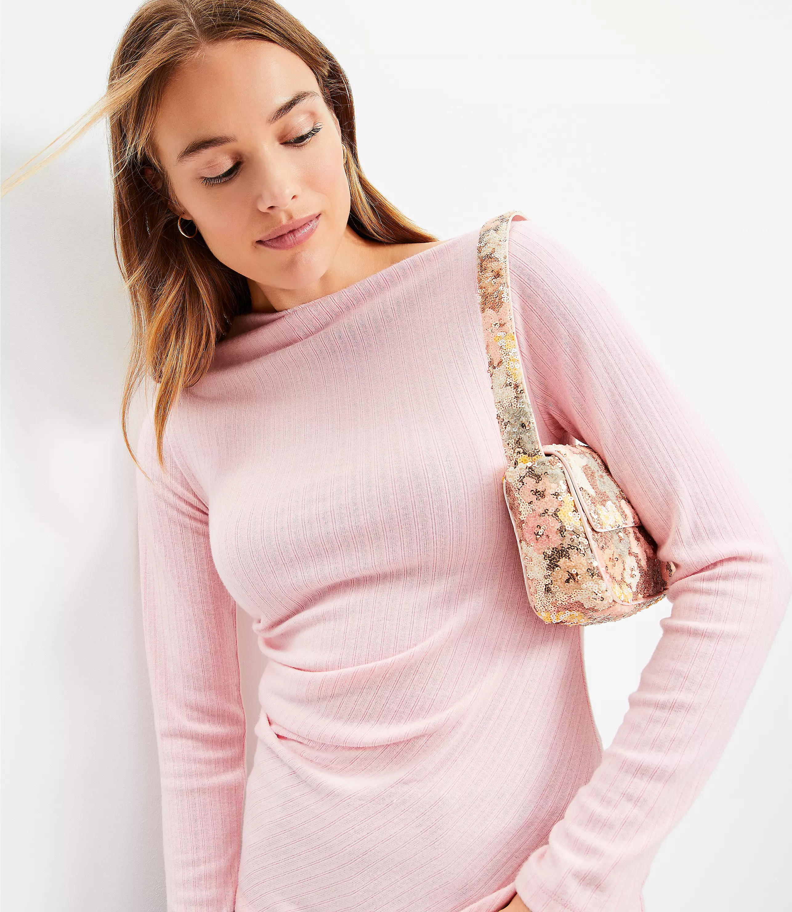 Cozy Ribbed Asymmetric Neck Top | LOFT