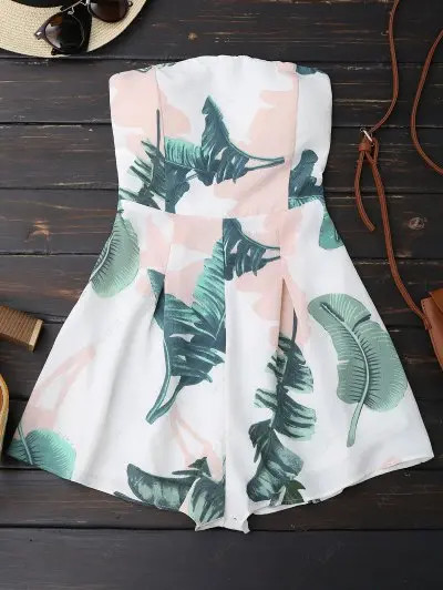 Leaf Print Bandeau Romper | ZAFUL (Global)