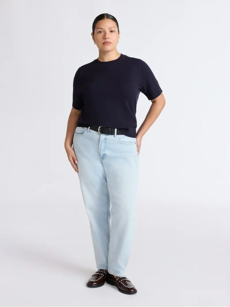 Free Assembly Women's and Women's Plus Cozy Yarn Shrunken Sweater Tee with Short Sleeves, Lightwe... | Walmart (US)