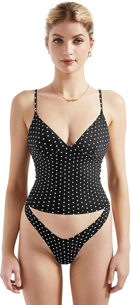 SUUKSESS Women Sexy Deep V Neck Sleeveless Fitted Basic Tops Y2K Tank Top Cami | Amazon (US)