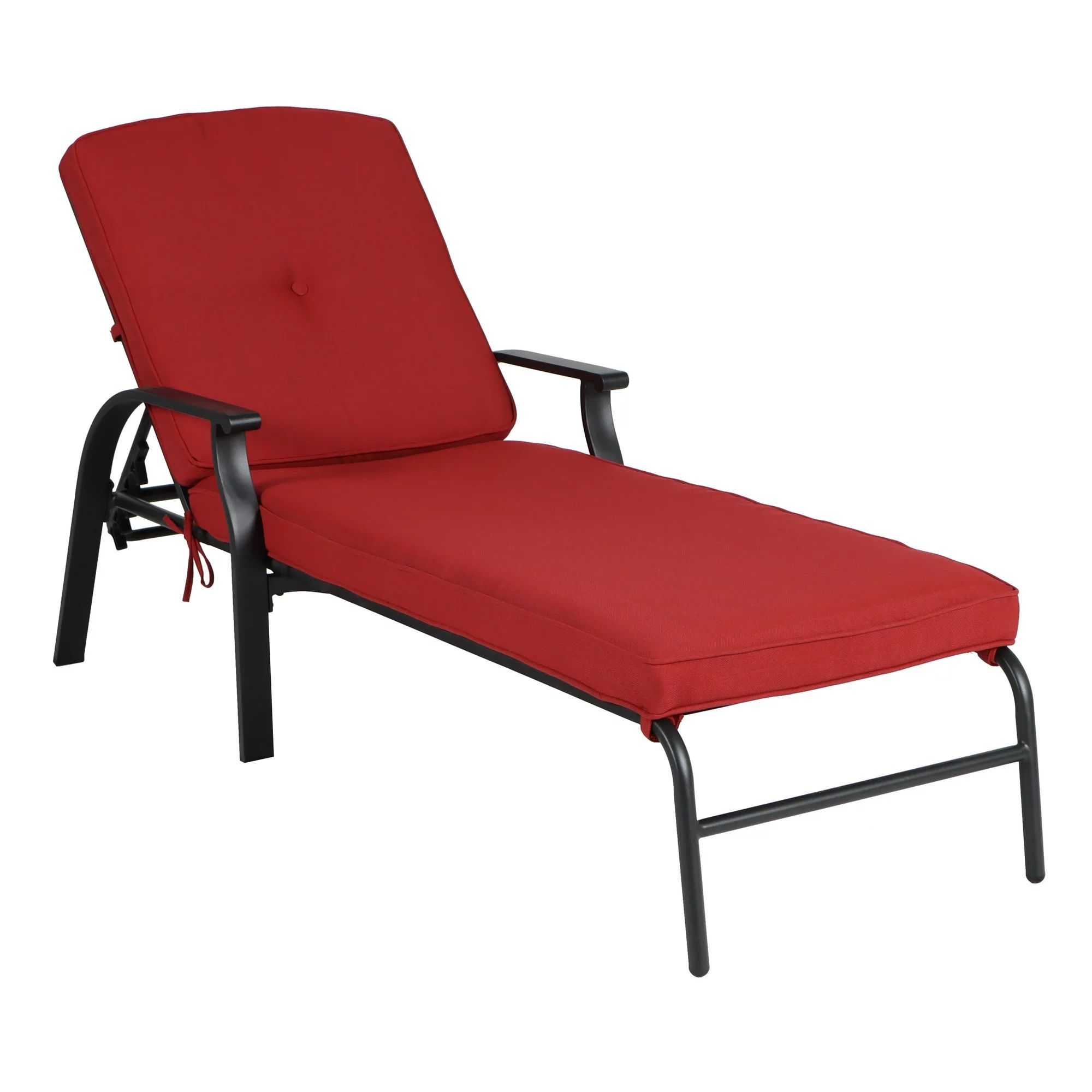 Mainstays Belden Park Cushion Steel Outdoor Chaise Lounge - Red/Black | Walmart (US)