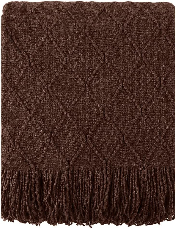 BATTILO HOME Dark Brown Throw Blanket for Couch, Chocolate Knit Throw Blankets for Home Decor, Decorative Brown Blanket for Foot of Bed, 50"x60" | Amazon (US)