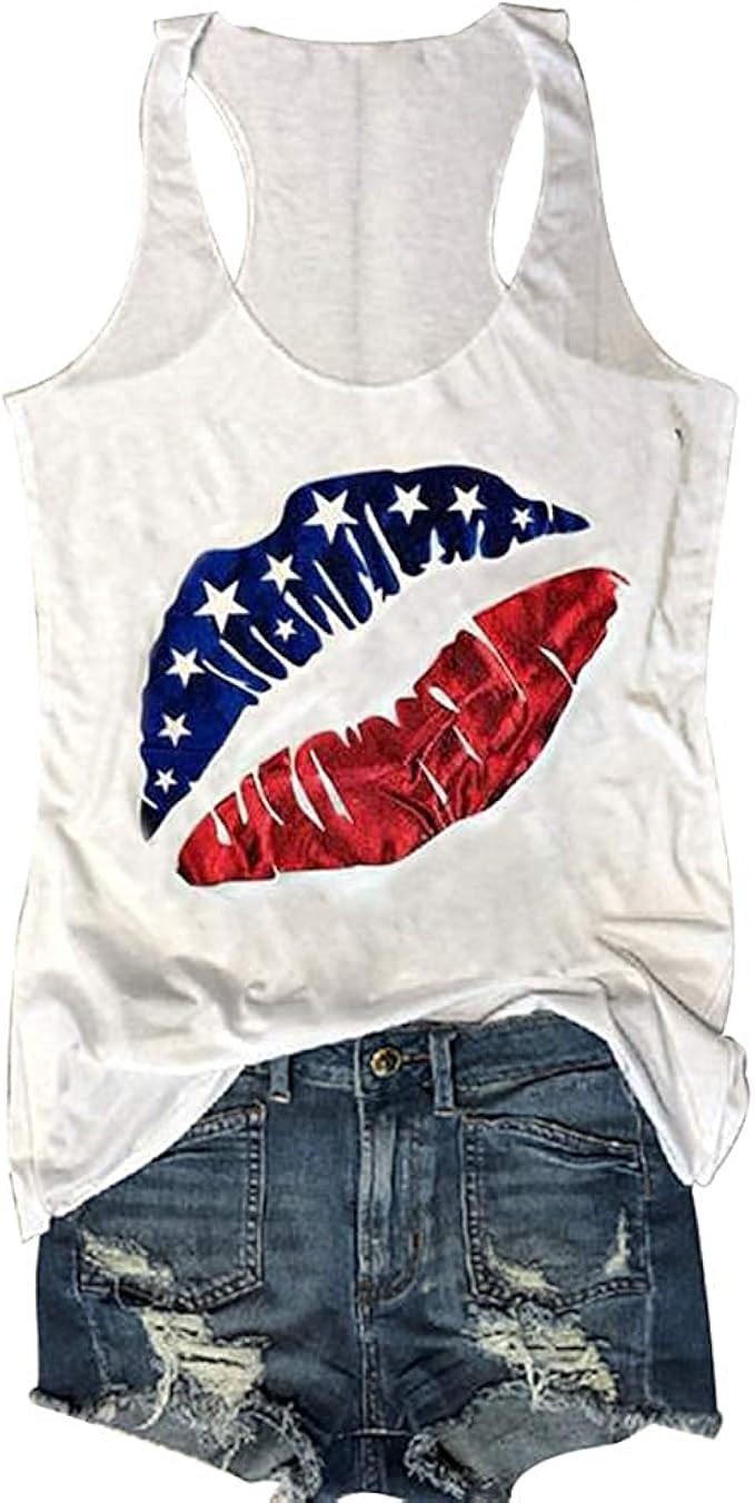 HRIUYI 4th of July Tank Tops for Women Sleeveless American Flag T-Shirts Tees Vest Blouse | Amazon (US)