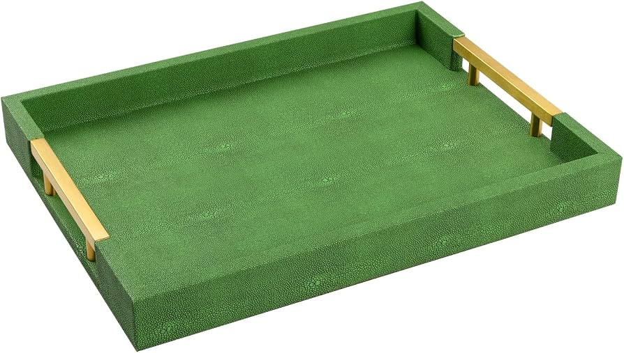 MAONAME Green Serving Tray with Handles, 15.7 X 11.8 Inch Decorative Tray for Coffee Table, Faux ... | Amazon (US)