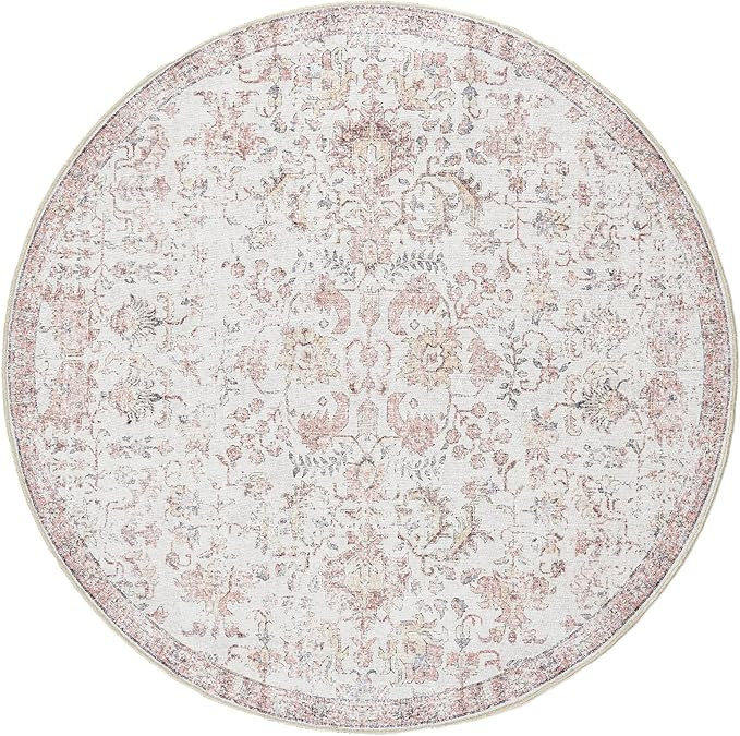 jinchan Round Rug 5ft Area Rug Washable Vintage Indoor Retro Accent Entryway Floor Cover Distress... | Amazon (US)