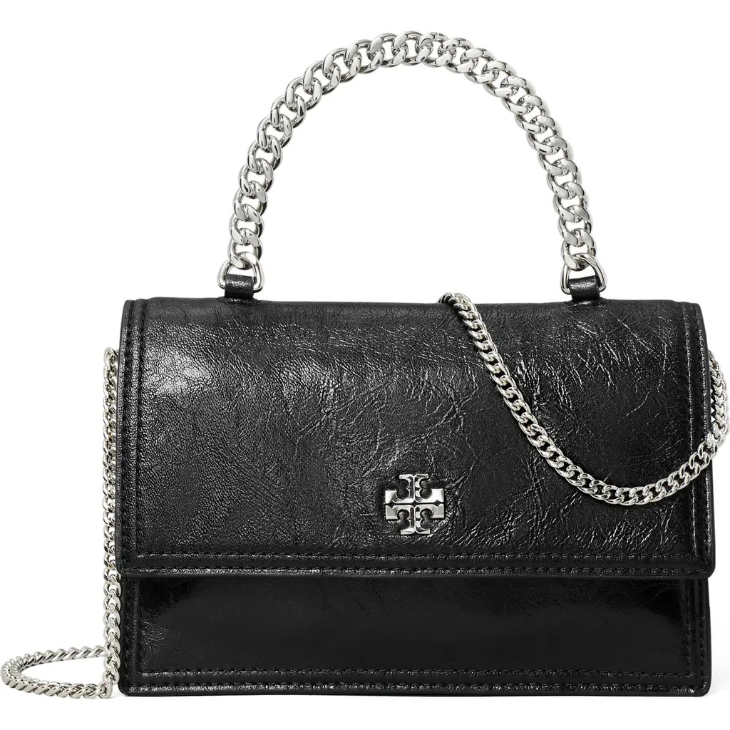 Tory Burch Kira Distressed Mini Top Handle Wallet on a Chain in Black at Nordstrom | Nordstrom