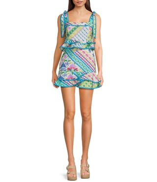 Patchwork Printed Ricrac Trim Cropped Tank Top & Matching Asymmetrical Hem Skirt Set | Dillard's