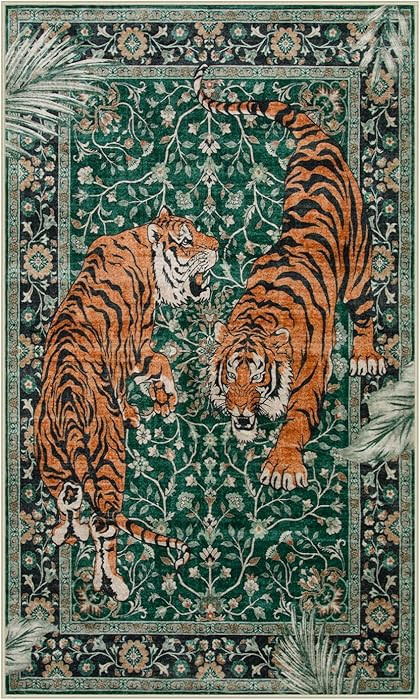 Moynesa Tiger 3x5 Washable Rug, Boho Area Rugs for Entryway, Green Non Slip Small Rug for Bedroom... | Amazon (US)