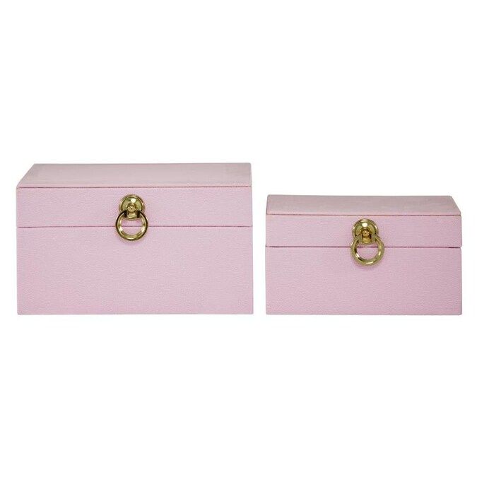 Grayson Lane Rectangular Pink Faux Shagreen Wood Box with Gold Metal Ring Fixtures Set Of 2: 9-i... | Lowe's