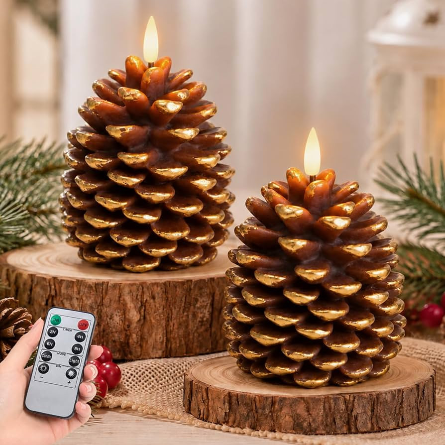 Flameless Pinecone Candles, Battery Operated LED Candles, Christmas Decor | Amazon (US)