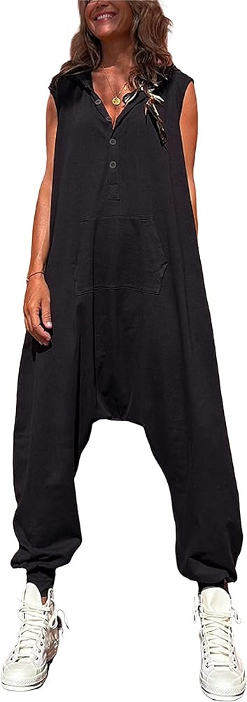 Tanming Hooded Jumpsuits for Women Casual Sleeveless Long Harem Pants Romper with Pockets | Amazon (US)