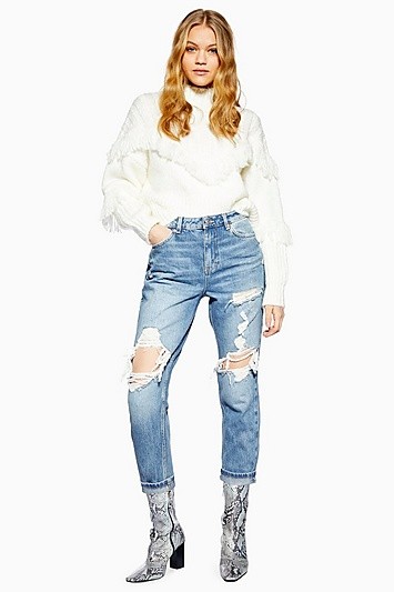Petite Destroy Ripped Mom Jeans - Bleach Stone | Topshop US
