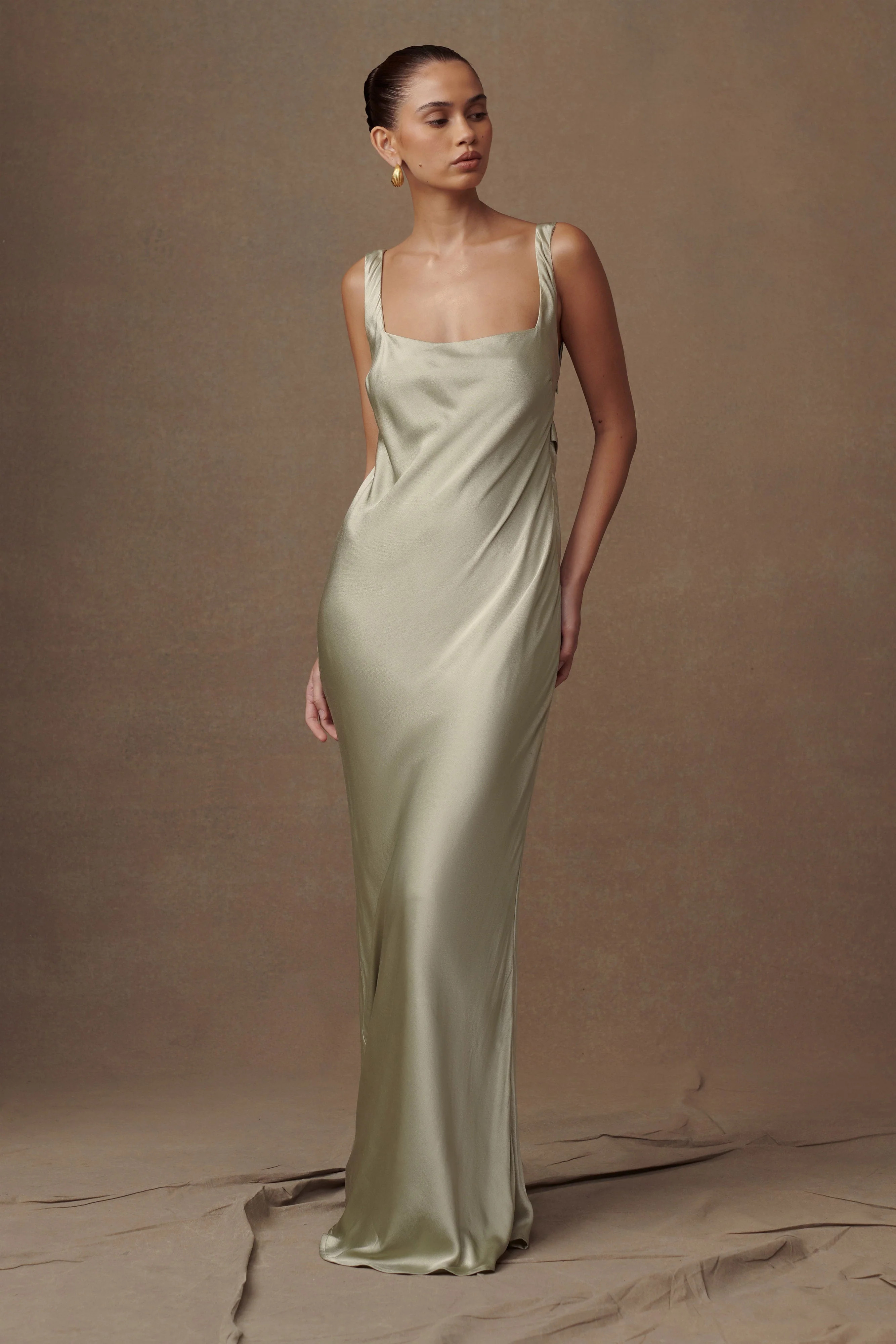 Ensley Satin Maxi Dress - Sage | MESHKI US
