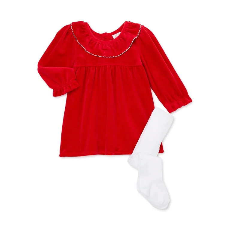 Wonder Nation Baby Girl Holiday Dress and Tights Outfit Set, 2 Pieces, Sizes 0/3-24 Months | Walmart (US)