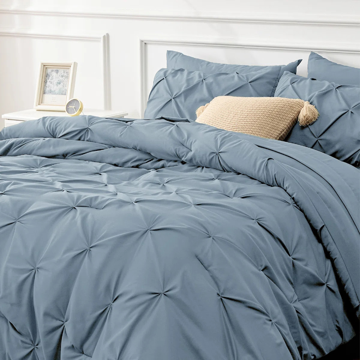 Best Seller Bedsure Queen Pintuck Bed-in-a-Bag- Mineral Blue Pinch Pleat Comforter set with sheet... | Wayfair North America