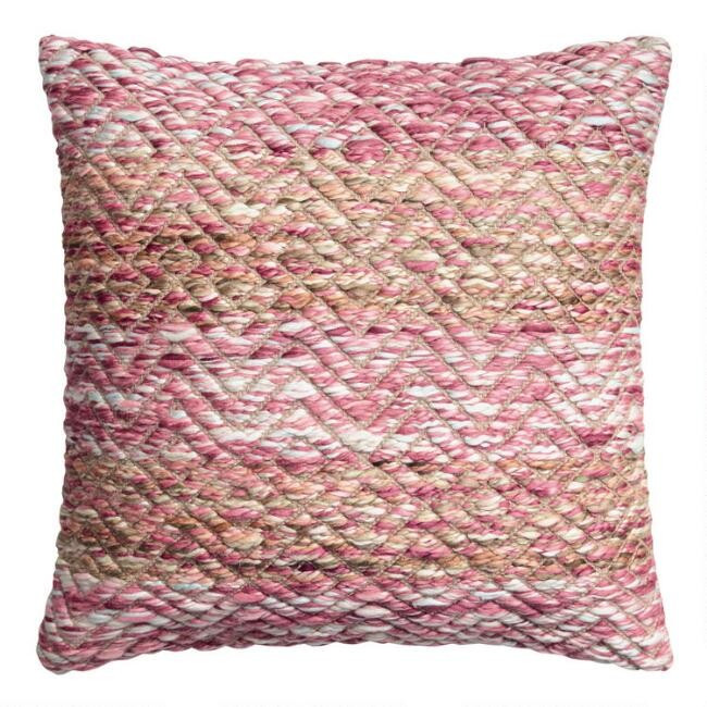 Warm Chunky Yarn Embroidered Throw Pillow | World Market
