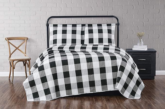 Truly Soft Everyday Buffalo Plaid Black Full/Queen Quilt Set | Amazon (US)