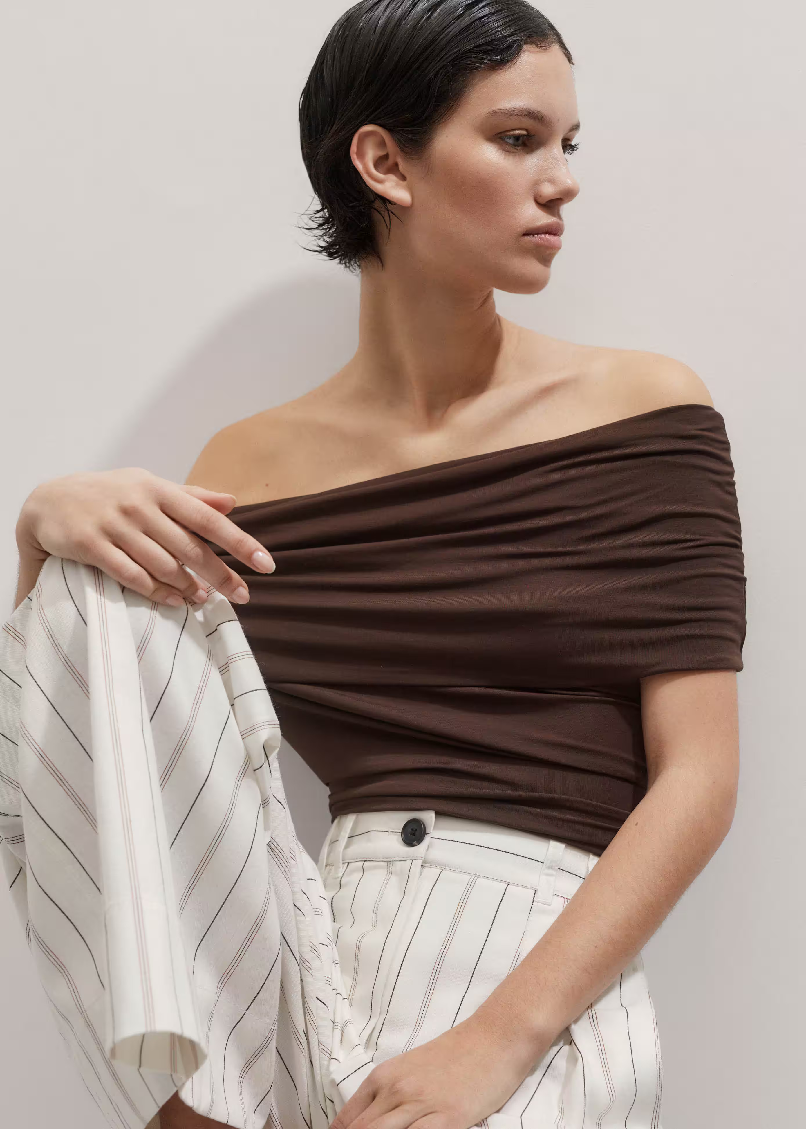 Women's Brown Off-The-Shoulder Top | ME+EM | ME+EM Global (Excluding US)