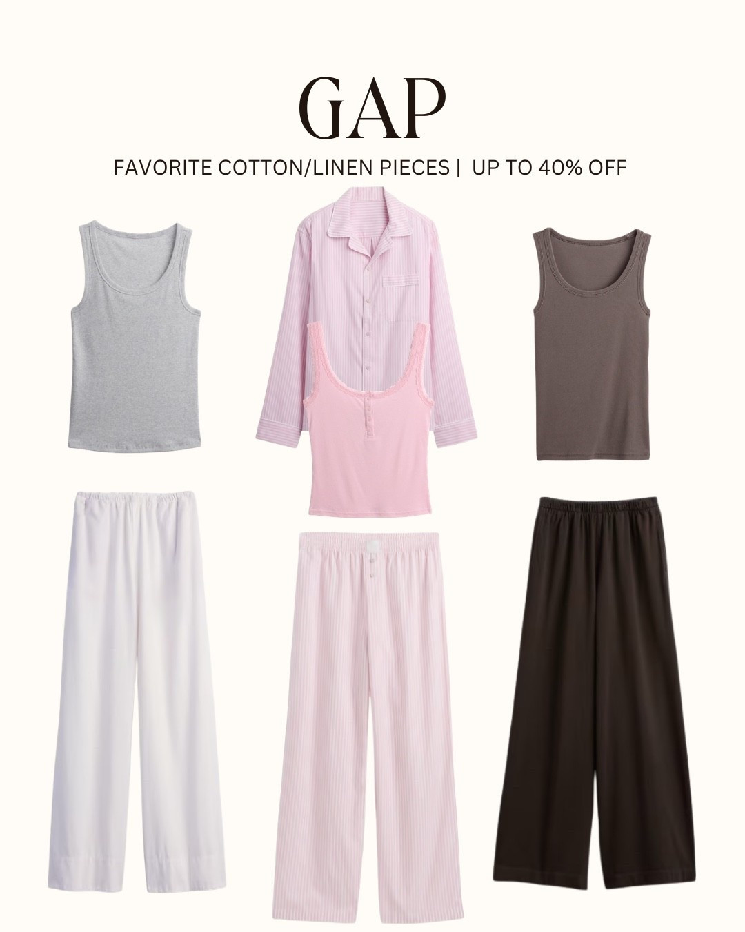 [4/14/26] gap linen & cotton favorites on sale for up to 40% off. i have worn these pieces on repeat this spring 🤍 

 #LTKSaleAlert #LTKootd #LTKSeasonal