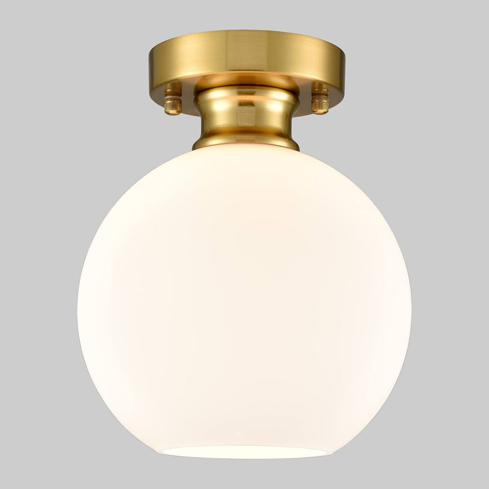 AXILAND Gold Ceiling Light Fixture Flush Mount Light Fixture with Milk Opal Glass Shade for Livin... | Amazon (US)