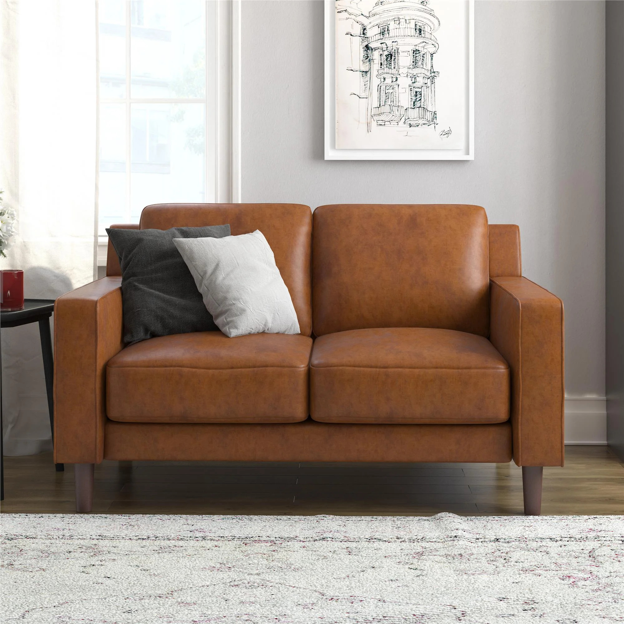 DHP Bryanna Loveseat 2 Seater Sofa , Camel Faux Leather | Walmart (US)