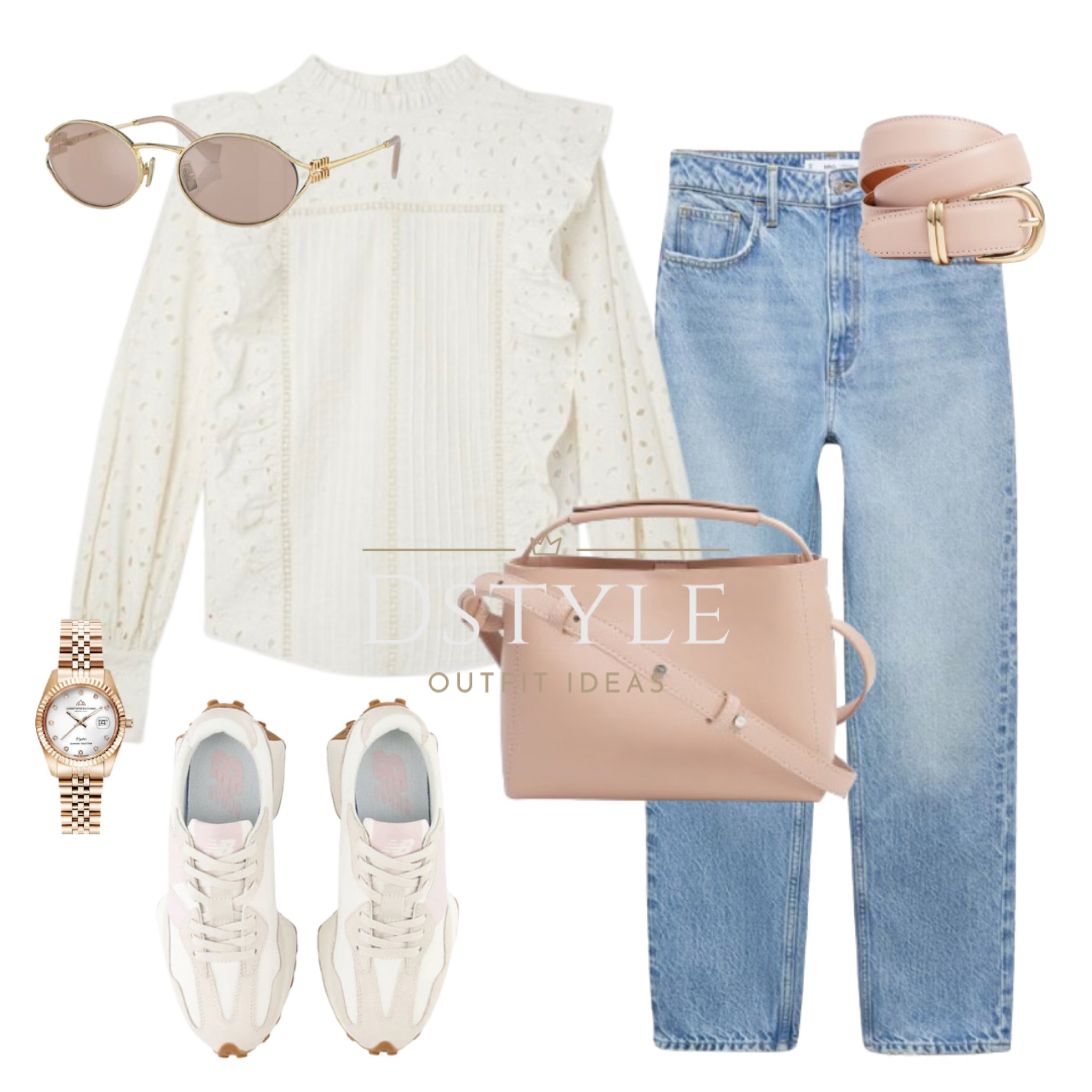 Embroidered cutwork frill detail woven shirt paired with mom fit jeans, comfy New Balance sneakers, matching leather bag and belt, sunglasses. Comfy style, ootd, rose accessories, Miu Miu, kicks addict, spring style

#LTKitbag #LTKstyletip #LTKfindsunder50
