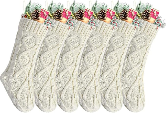 Kunyida Pack 6,18" Unique Ivory White Knit Christmas Stockings, Style2 | Amazon (US)