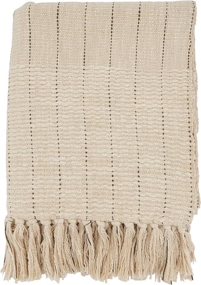 SARO LIFESTYLE Rustic Stripe Throw Blanket with Fringe | Amazon (US)