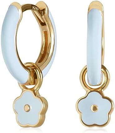14K Gold Plated Sterling Silver Enamel Color Huggie Hoop Earrings for Women – Wide Range of Vib... | Amazon (US)