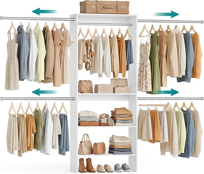 SONGMICS Closet System, Customizable Walk-In Closet Organizer System with Adjustable Hanging Rods... | Amazon (US)
