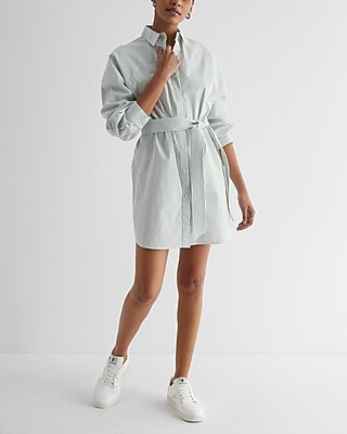Striped Boyfriend Poplin Portofino Shirt Dress | Express