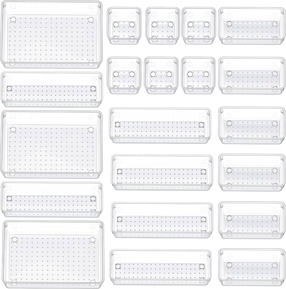 JARLINK 21 Pack Desk Drawer Organizer Trays with 4 Different Sizes, Versatile Clear Drawer Organi... | Amazon (US)