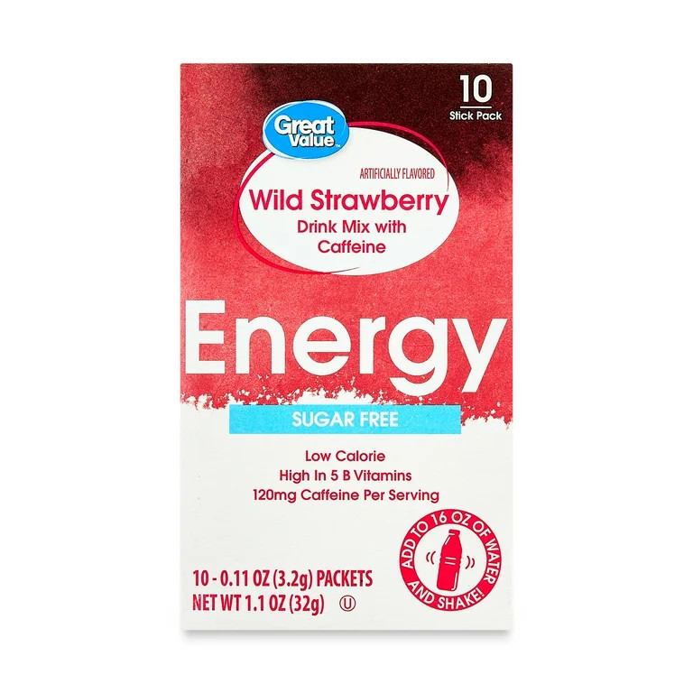 Great Value Wild Strawberry Drink Mix Singles, Sugar-Free, 10 Packets | Walmart (US)