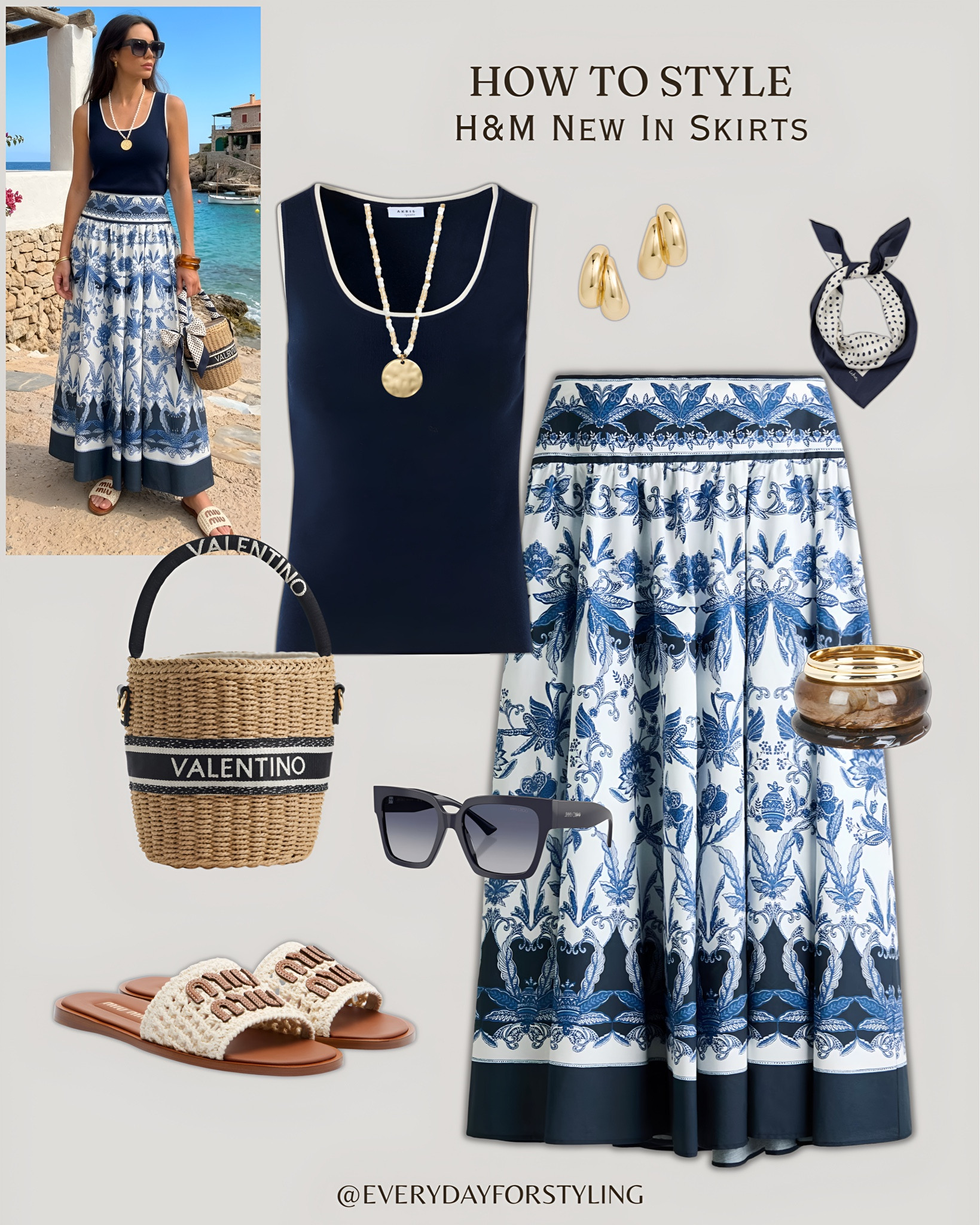 Navy tank, blue baroque print maxi and a Valentino basket bag — this is Mediterranean summer in one outfit  🌊🏝️

H&M new in skirts 2026, H&M skirt outfits summer, blue baroque print skirt, stripe wrap midi skirt, how to style H&M skirts, H&M maxi skirt look, Mediterranean summer outfit, navy and white summer outfit, H&M fashion new arrivals, printed maxi skirt styling, wrap midi skirt outfit, chic H&M summer looks, elevated H&M outfits, affordable maxi skirts women, summer skirt outfit inspo 2026, quiet luxury skirt style, European summer skirt look, H&M finds worth buying, everydayforstyling

#HMNewInSkirts, #HMSummerSkirts2026, #PrintedMaxiSkirtStyle, #EuropeanSummerLooks, #AffordableChicSkirts​​​​​​​​​​​​​​​​

#LTKTravel #LTKSeasonal #LTKootd
