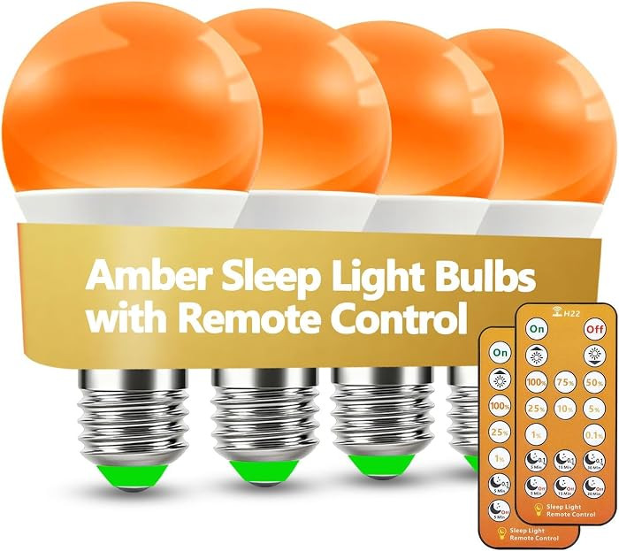 Amber Sleep Light Bulbs 1600K with Remote Control, E26 Blue Light Blocking A19, 9W for Sleep Ther... | Amazon (US)