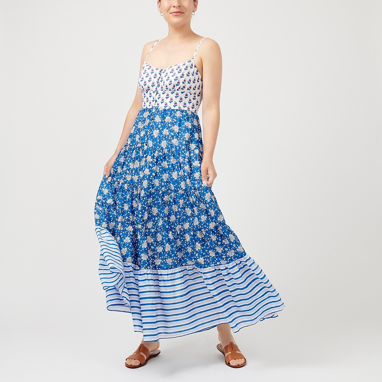 Button-front maxi dress in mixed block prints | J. Crew US