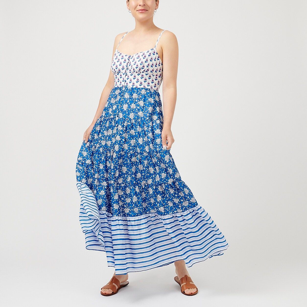 Button-front maxi dress in mixed block prints | J.Crew US