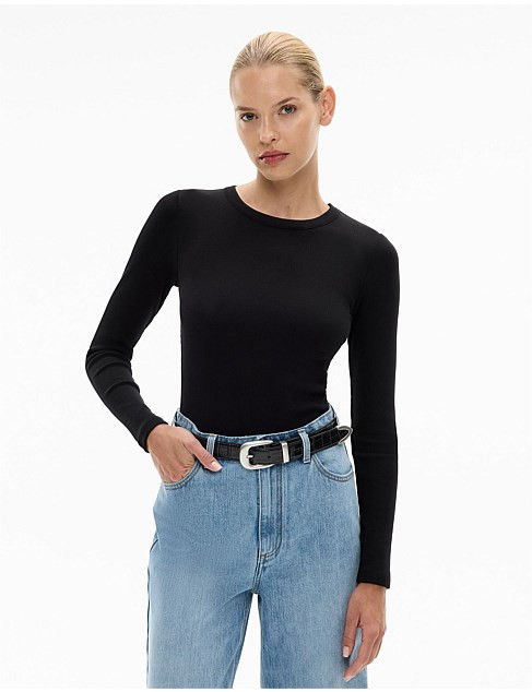 Crew Rib Long Sleeve Top Oat Marle | David Jones (Australia & New Zealand)