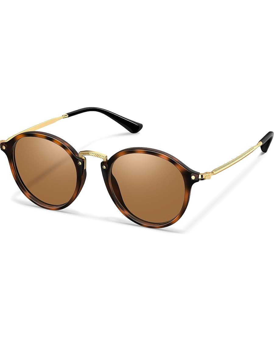 Women's Retro Round Sunglasses - Polarized Anti Glare UV400 Protection Vintage Driving Shades | Amazon (US)