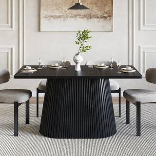59 in. Black Wood Pedestal Dining Table, Seats 4-6, Sturdy Steel Base, Modern Design for Dining Room, Kitchen | The Home Depot