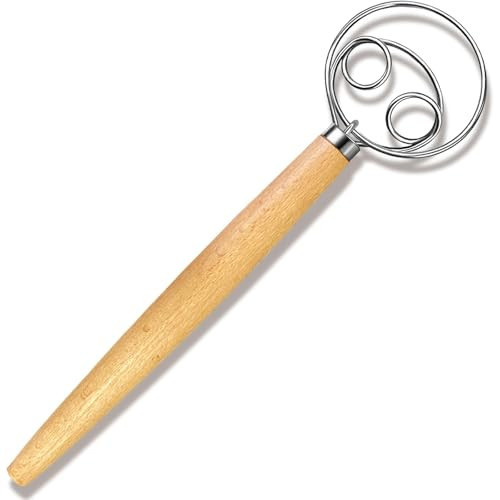 Danish Dough Whisk, Dough Whisk/Bread Whisk Sourdough Bread Baking Supplies for Cake Bread Pizza Pastry Biscuits, Wooden Hand Stainless Steel Ring Sourdough Baking Dough Mixer(Oaken) | Amazon (US)