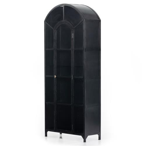 Stancil Industrial Loft Matte Black Iron Arch Display Case | Kathy Kuo Home