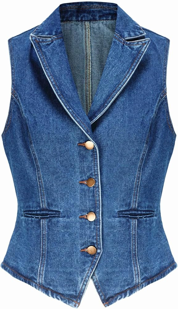Ladyful Lapel Denim Vest for Women Sleeveless Business Work Jean Waistcoat Vest | Amazon (US)