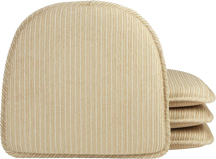 Klear Vu Striped Padded Non-Slip Dining Kitchen Chair Pads, 15" x 16" Nakita Natural 4 Pack | Amazon (US)