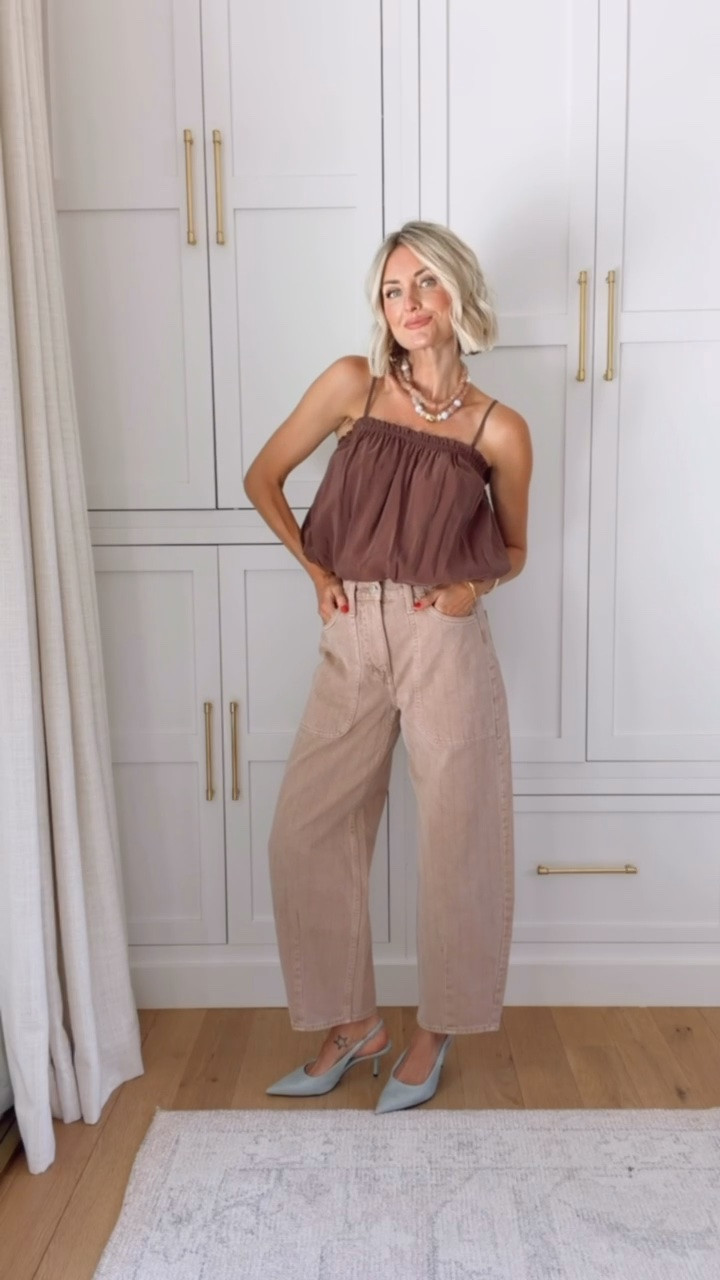 These tan barrel jeans have been on constant rotation for me- they go with everything! The top and heels are sold out but linking similar options! Wearing 4 jeans. 

Loverly grey, brown jeans, how to style brown tank top, summer outfits, neutral outfit inspo, affordable style, Target fashion finds, barrel jeans

#LTKSeasonal