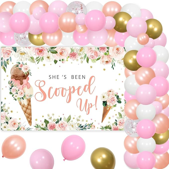 Ice Cream Bridal Shower Decorations, She's Been Scooped Up Bridal Shower Decorations Floral Backd... | Amazon (US)