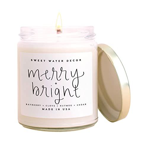 Sweet Water Decor Merry and Bright Candle | Fir, Nutmeg, and Clove, Winter Holiday Scented Soy Ca... | Amazon (US)